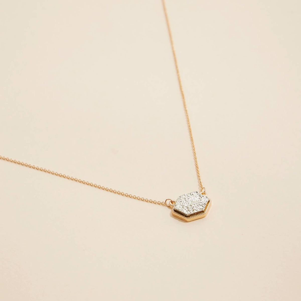Druzy Hexagon Pendant Necklace