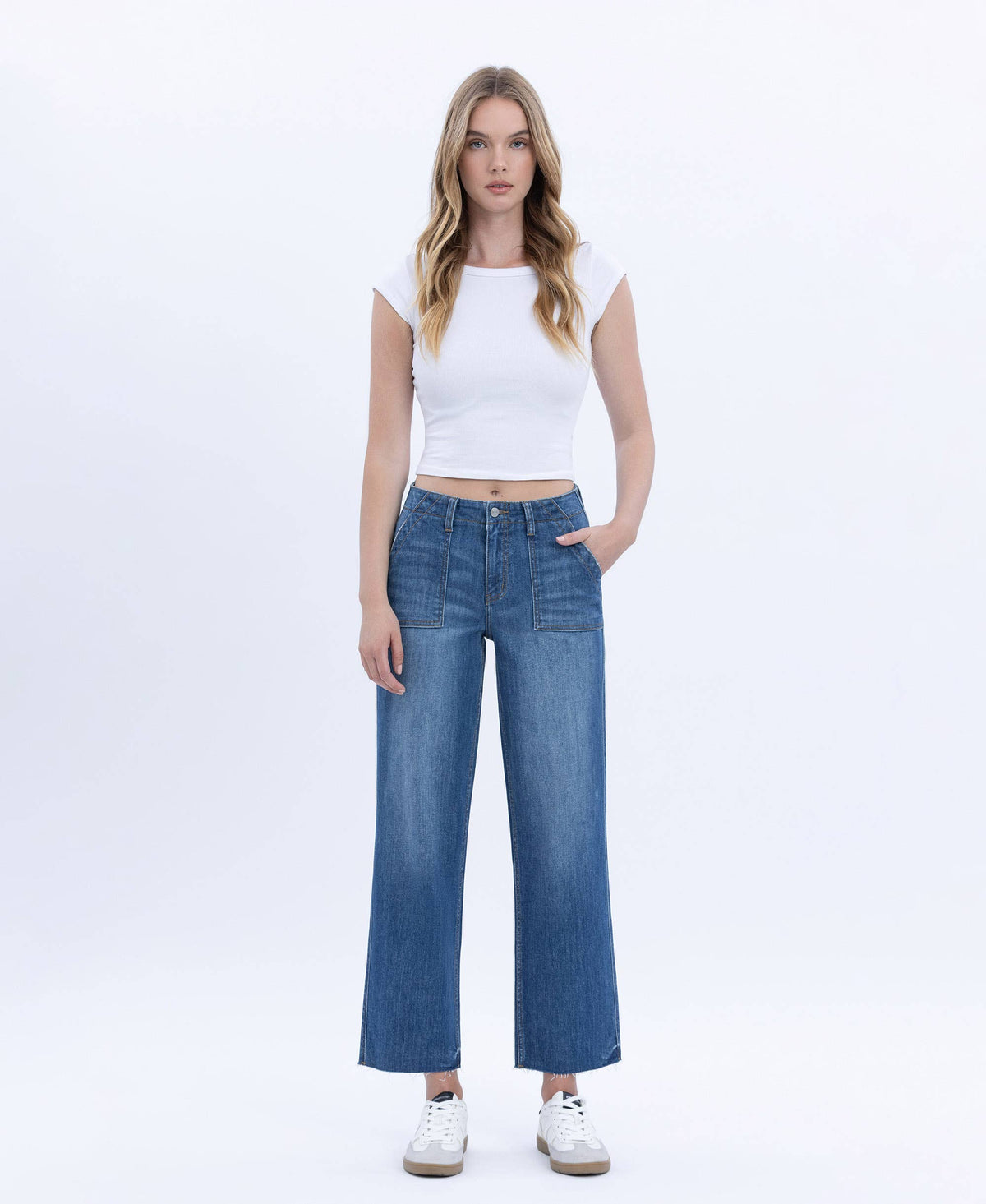 HIGH RISE CROP UTILITY POCKET STRAIGHT JEANS