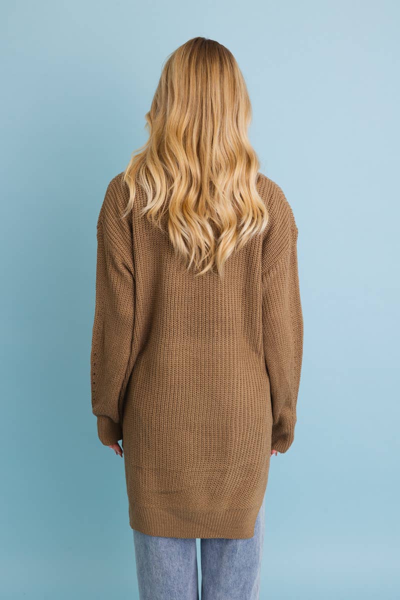 Cozy Open-Front Waffle Knit Long Cardigan