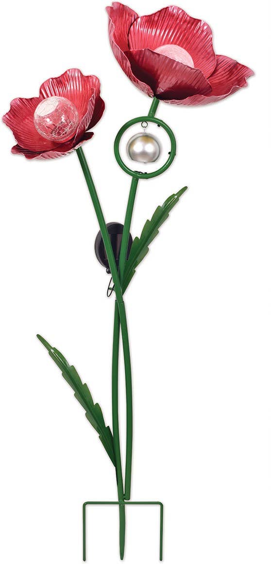 Red Poppy Solar Garden Stake