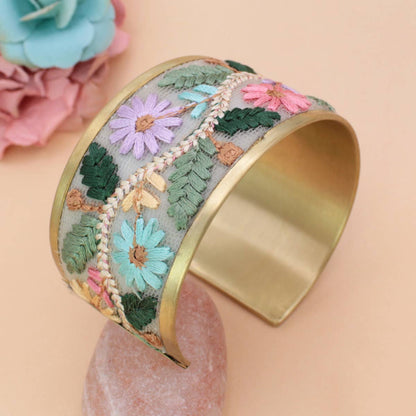 Floral Embroidered Cuff Bracelet