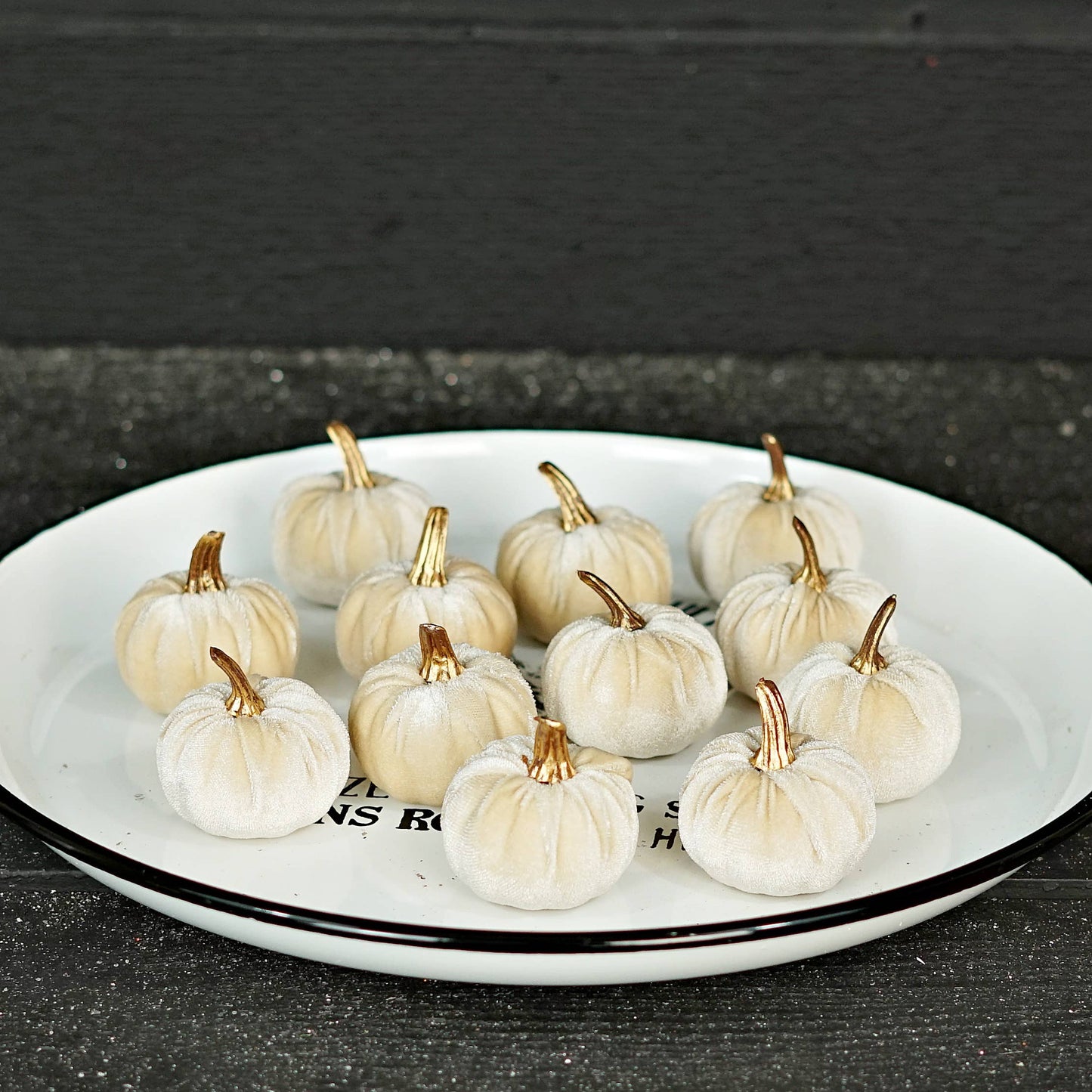 S/6 Beige Velvet Pumpkins