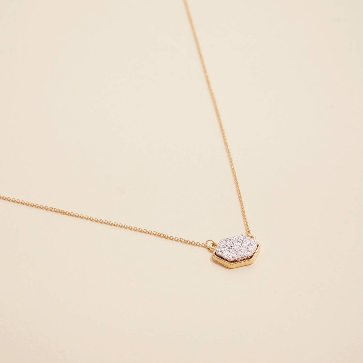 Druzy Hexagon Pendant Necklace