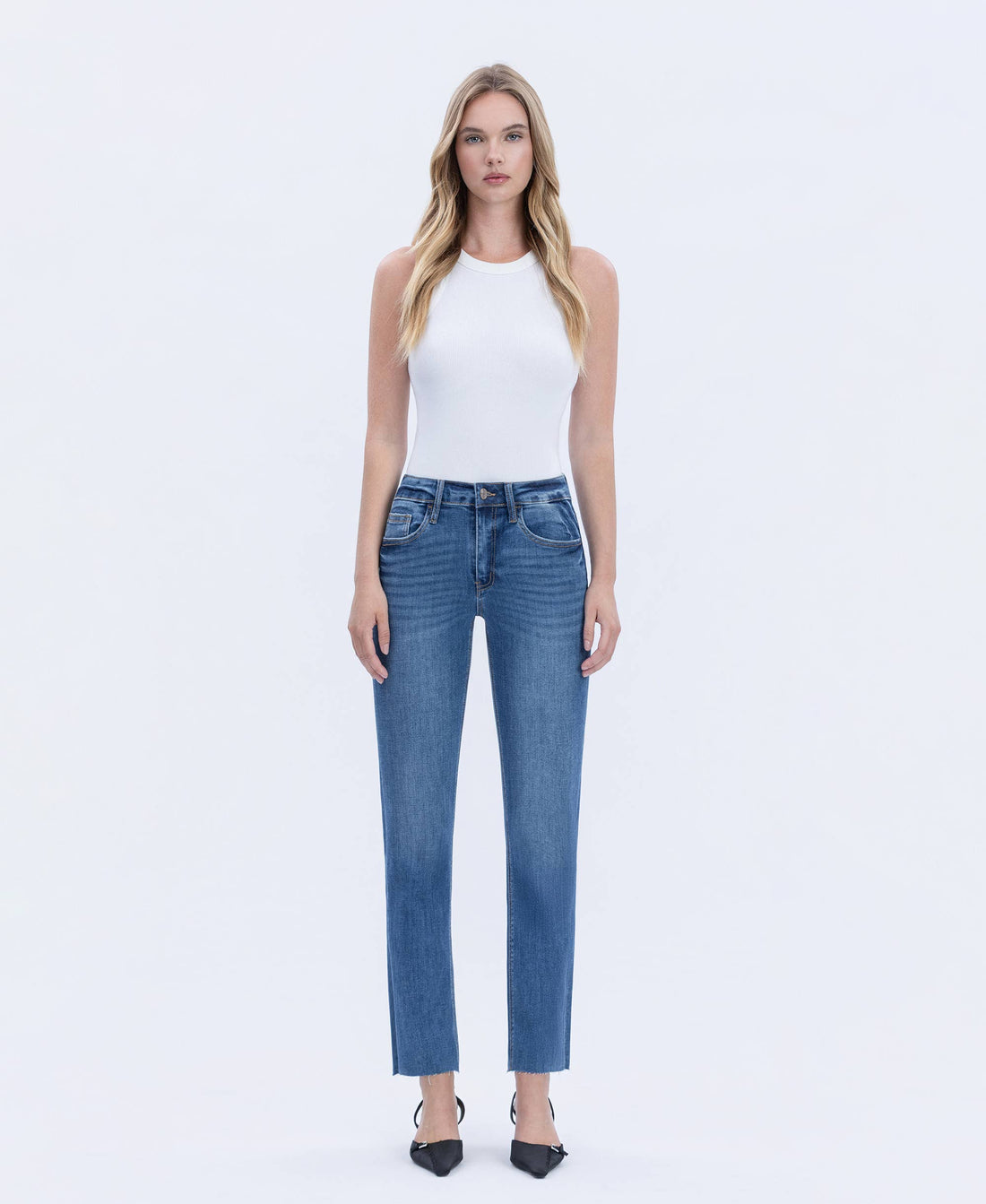 HIGH RISE MEDIUM DARK WASH SLIM STRAIGHT JEANS LV1028