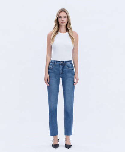HIGH RISE MEDIUM DARK WASH SLIM STRAIGHT JEANS LV1028