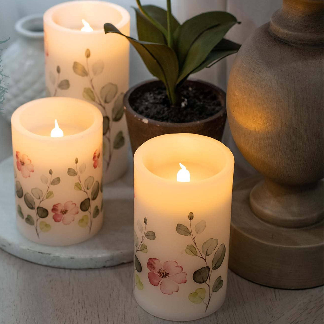 Floral Flameless Candles S/3