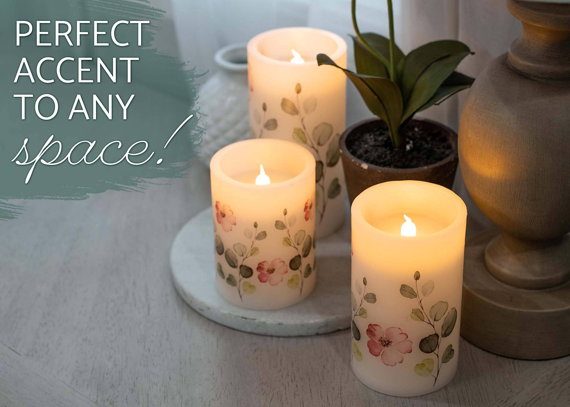 Floral Flameless Candles S/3