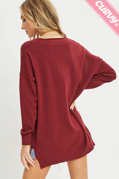 PLUS SIZE  V-NECK COZY KNIT SWEATER TOP