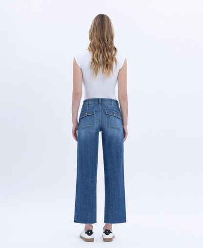 HIGH RISE CROP UTILITY POCKET STRAIGHT JEANS