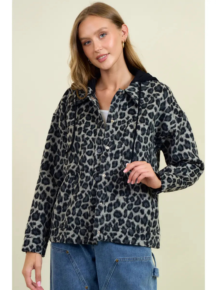 Grey Leopard Hoodie Jacket
