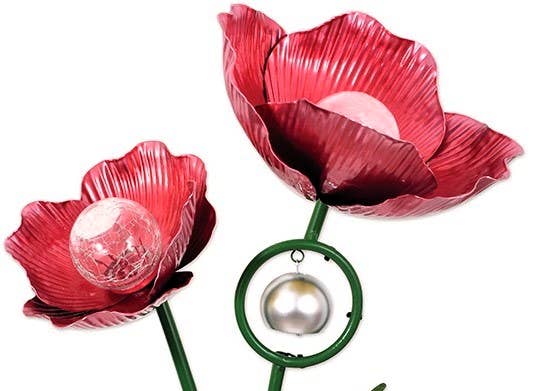 Red Poppy Solar Garden Stake