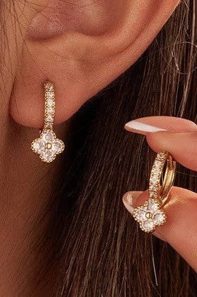 Dainty Clover Crystal Huggie Hoop Earring
