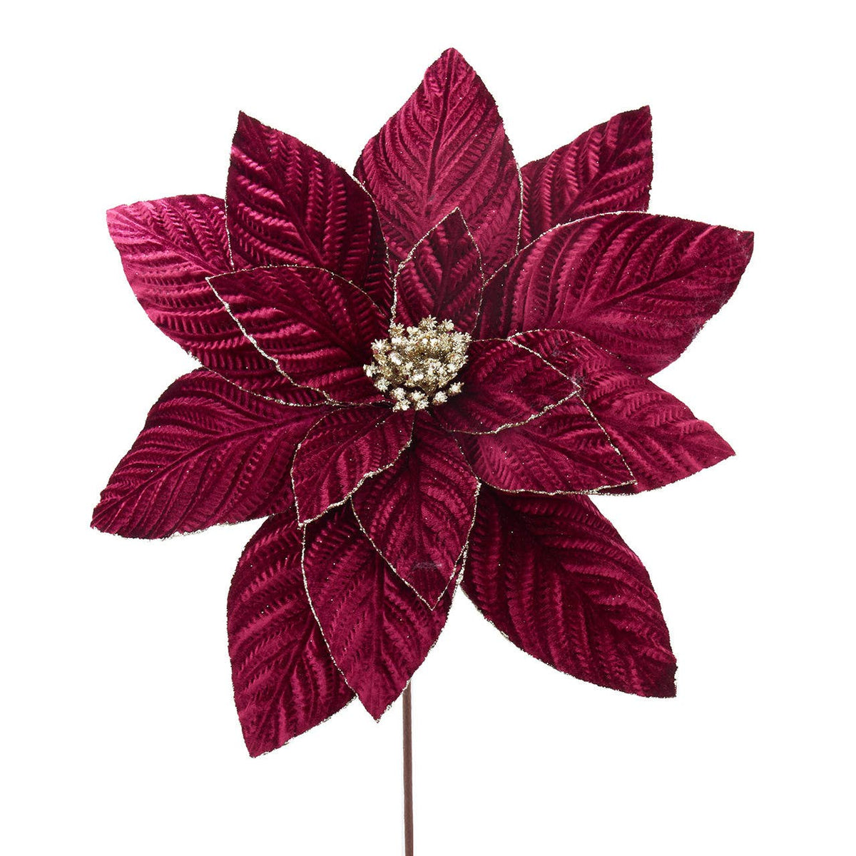 Ruby Red Velvet Poinsettia Stem