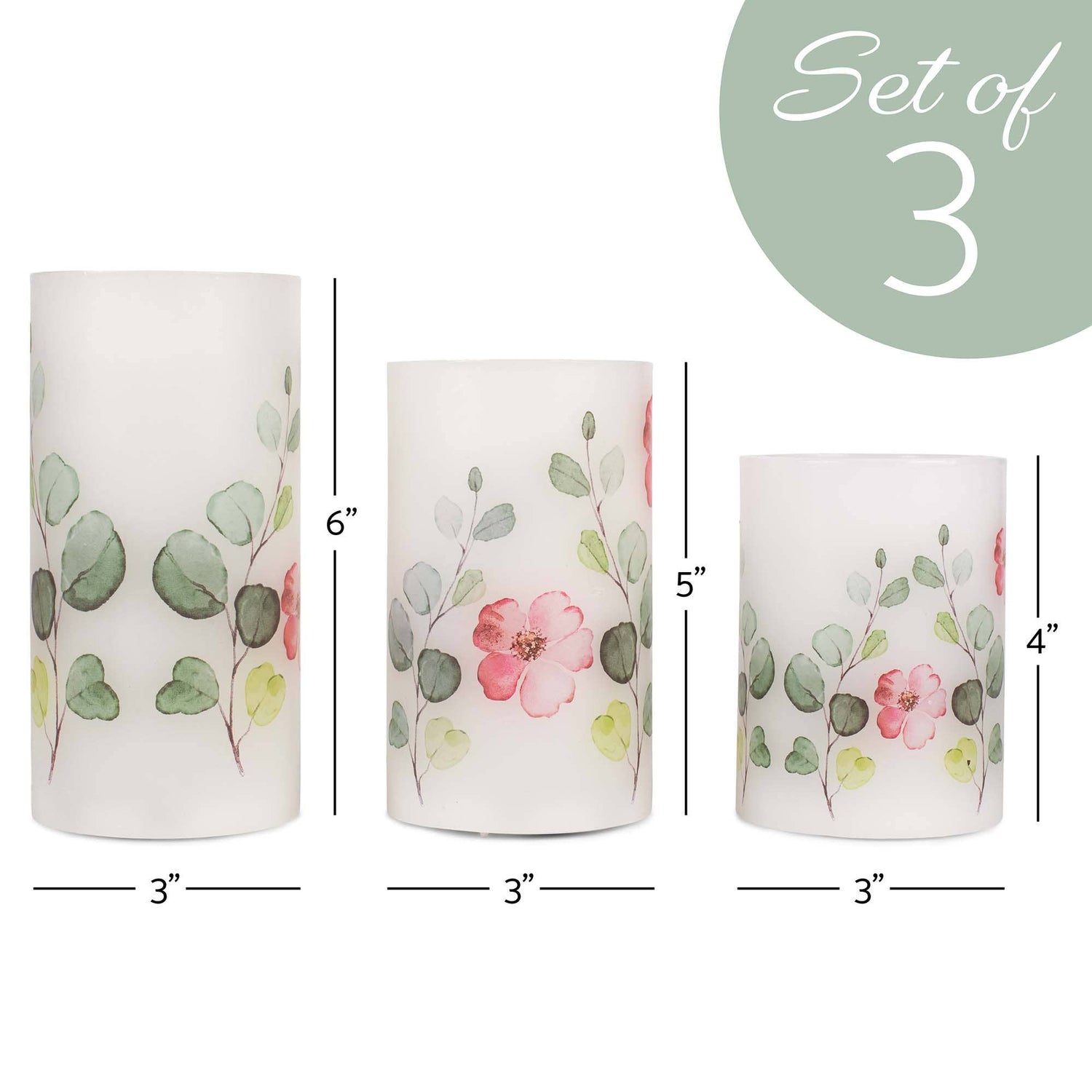 Floral Flameless Candles S/3