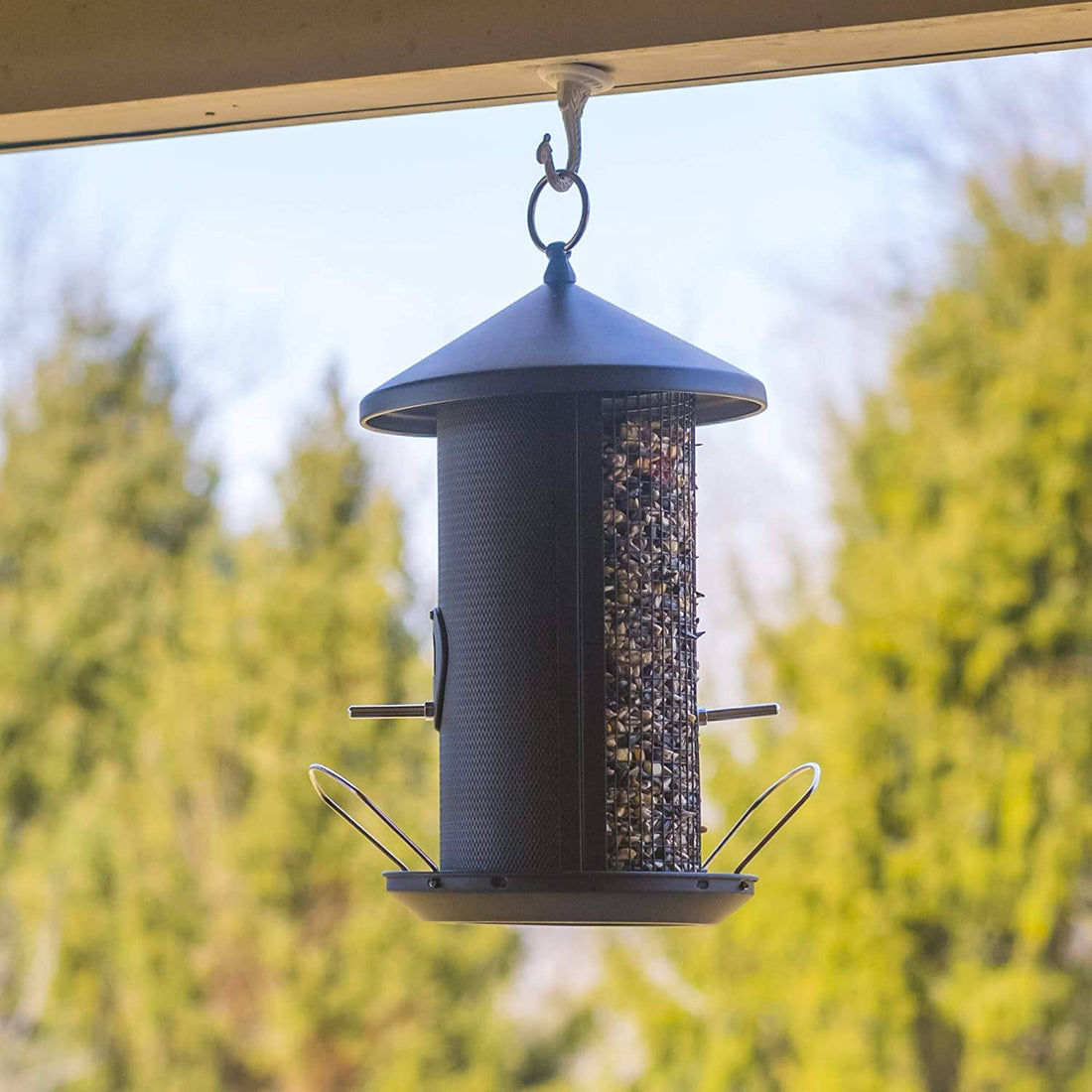 Matte Black Mesh Metal Bird Feeder