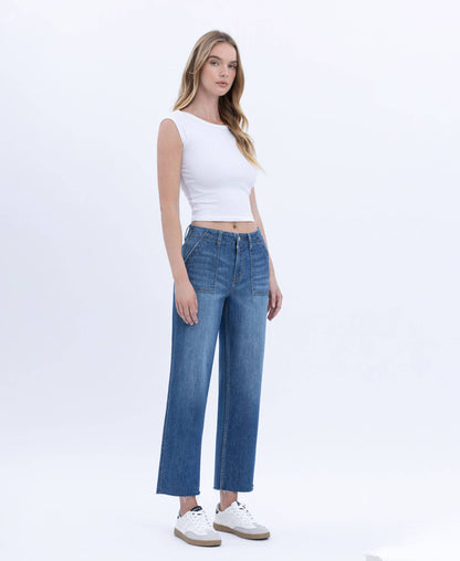 HIGH RISE CROP UTILITY POCKET STRAIGHT JEANS