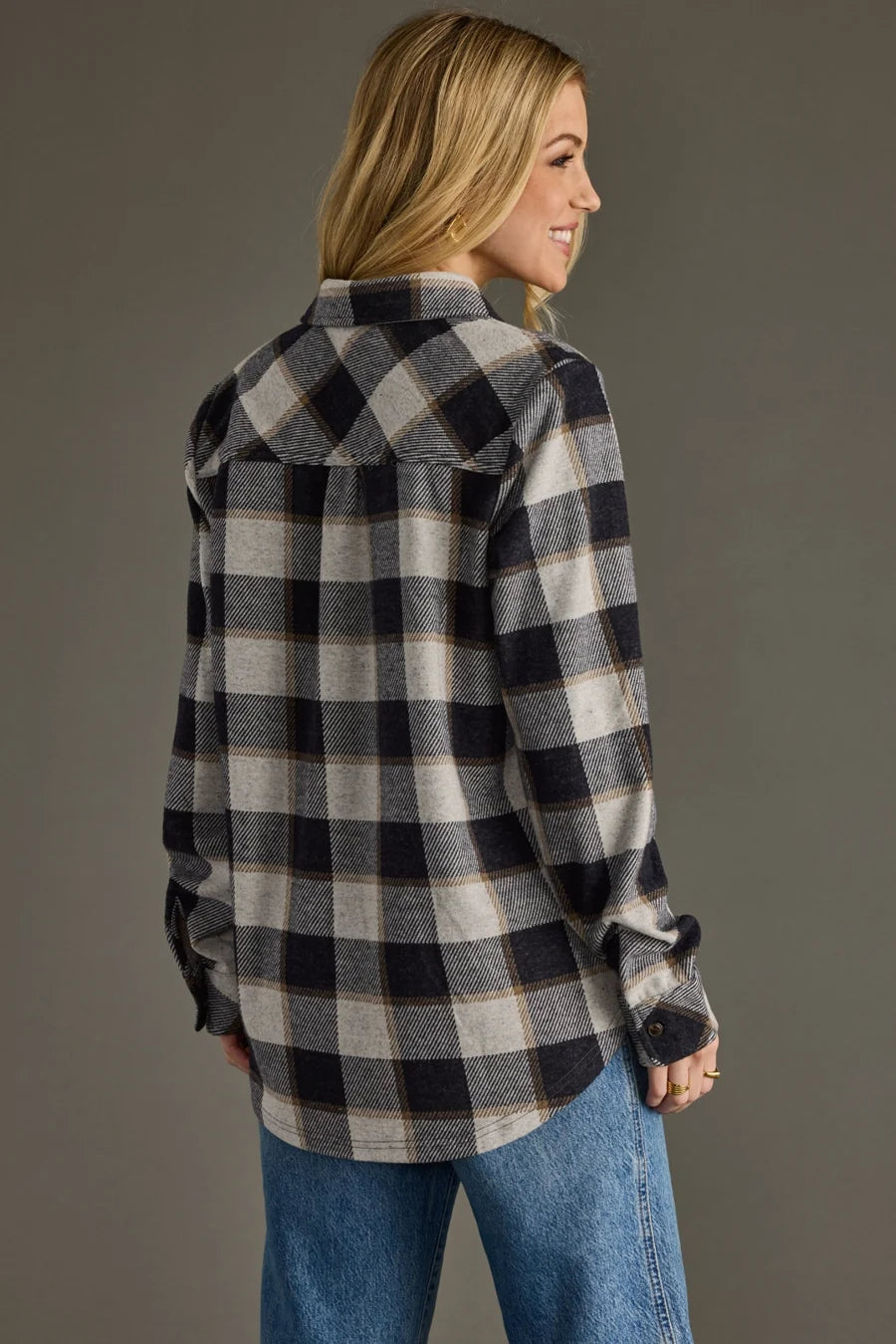 Navy Plaid Button Up