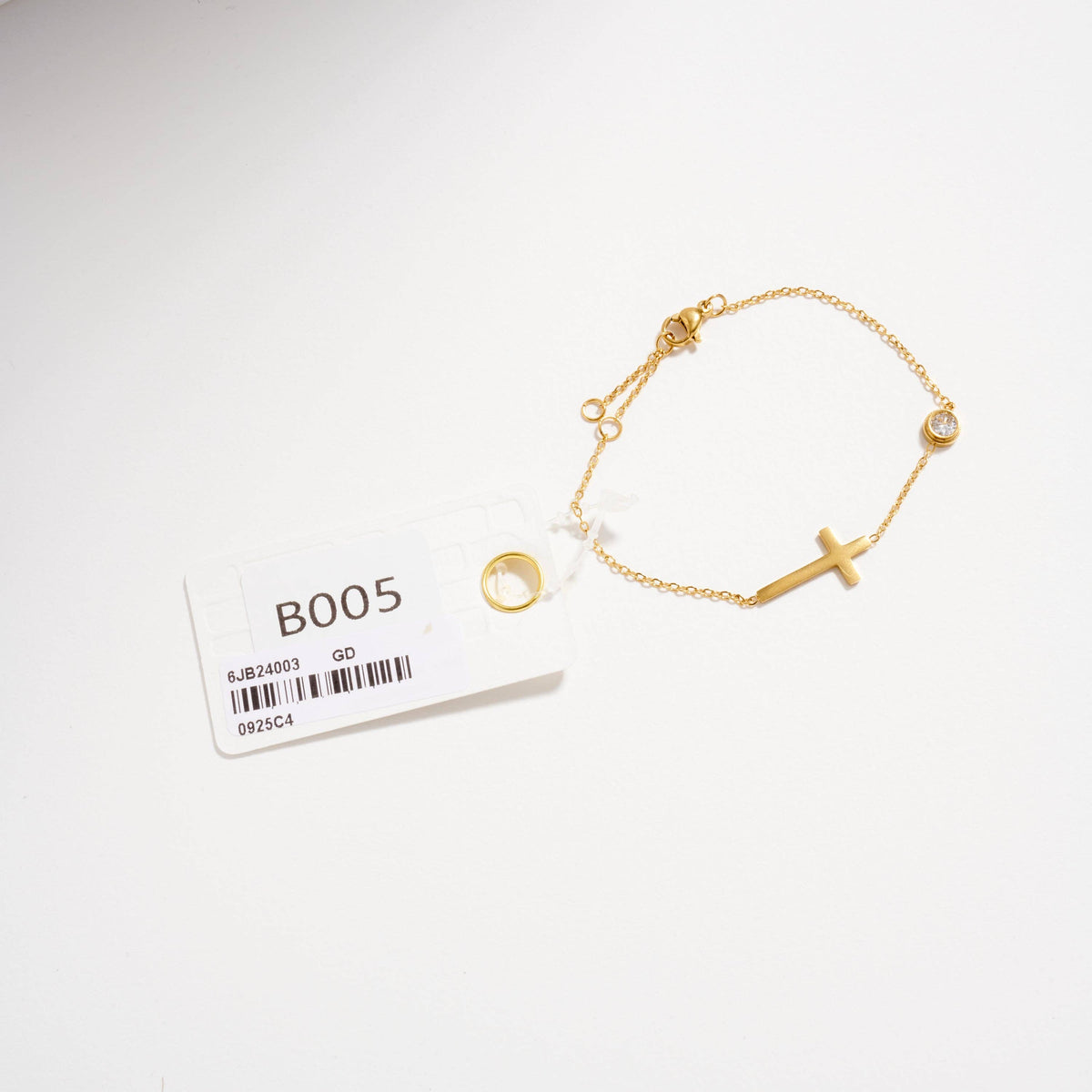 Gold-Tone Cross Bracelet with CZ Accent | Dainty Adjustable Faith Bracelet