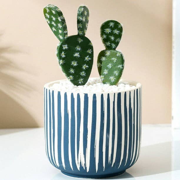 Blue Stripe Ceramic Pot