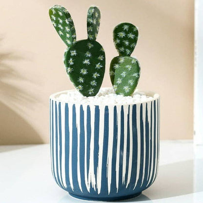 Blue Stripe Ceramic Pot