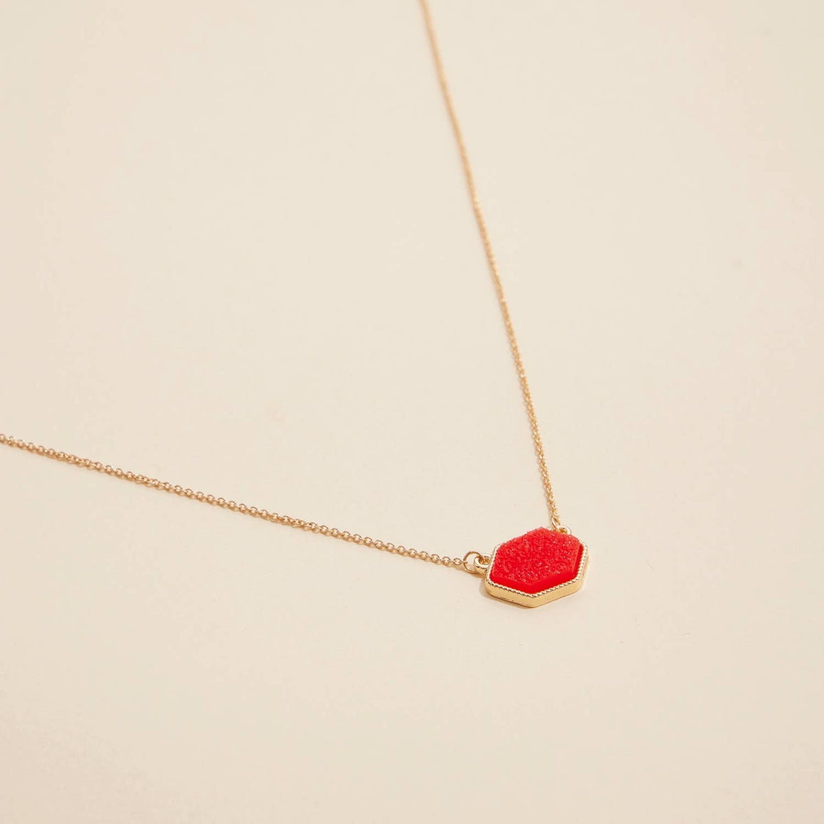 Druzy Hexagon Pendant Necklace