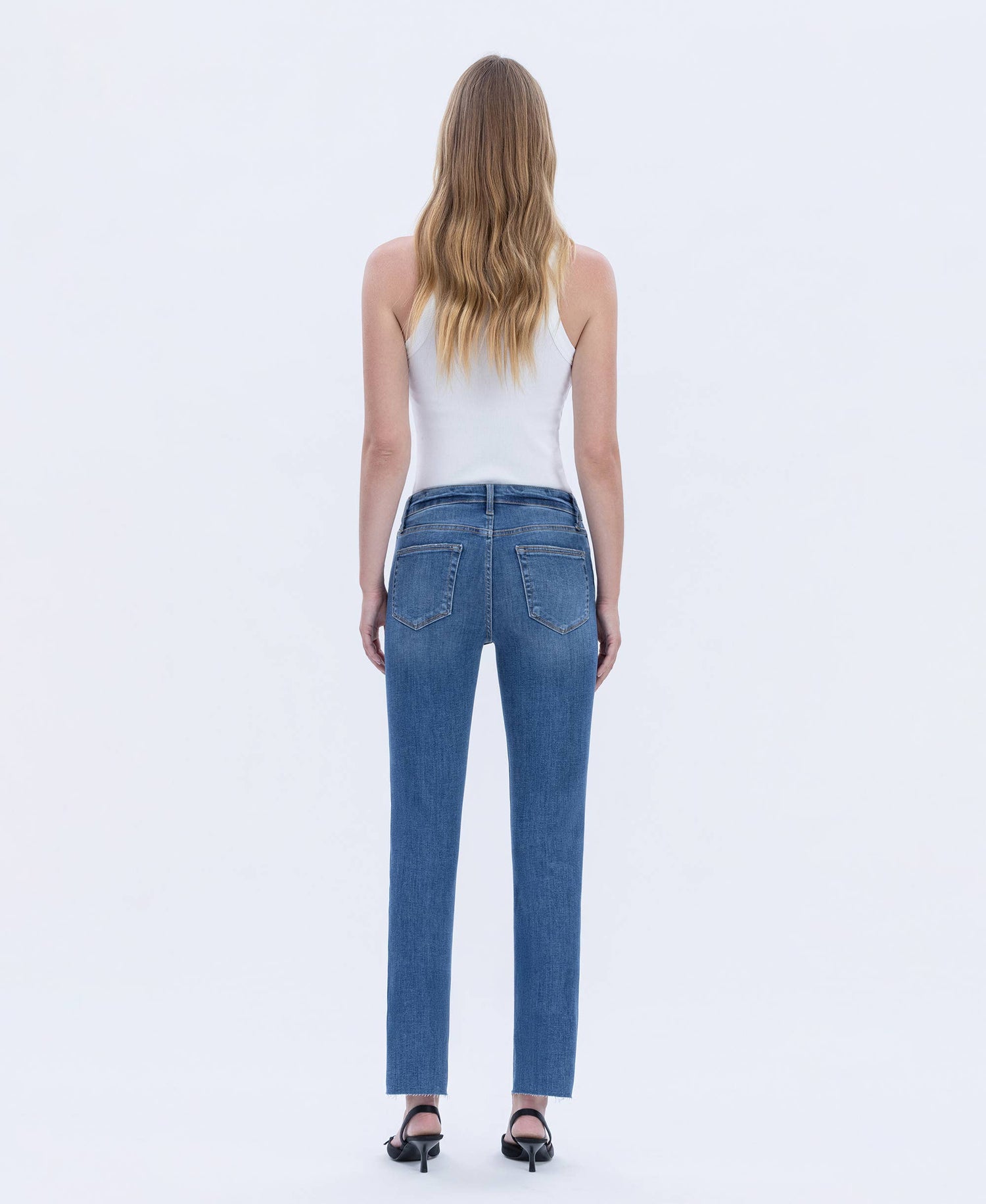 HIGH RISE MEDIUM DARK WASH SLIM STRAIGHT JEANS LV1028
