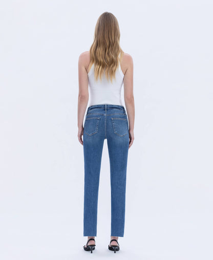 HIGH RISE MEDIUM DARK WASH SLIM STRAIGHT JEANS LV1028