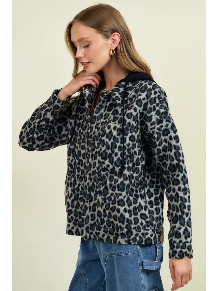 Grey Leopard Hoodie Jacket