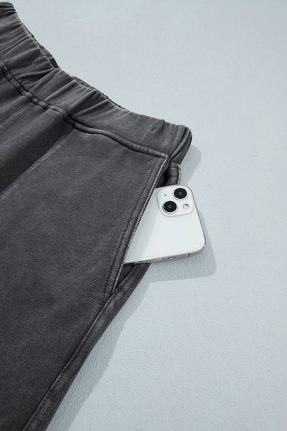 Mineral Wash Seam Detail Elastic Waist Barrel Pants