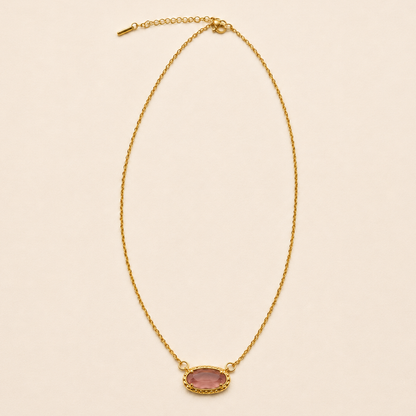 OVAL GEMSTONE CHARM PENDANT NECKLACE