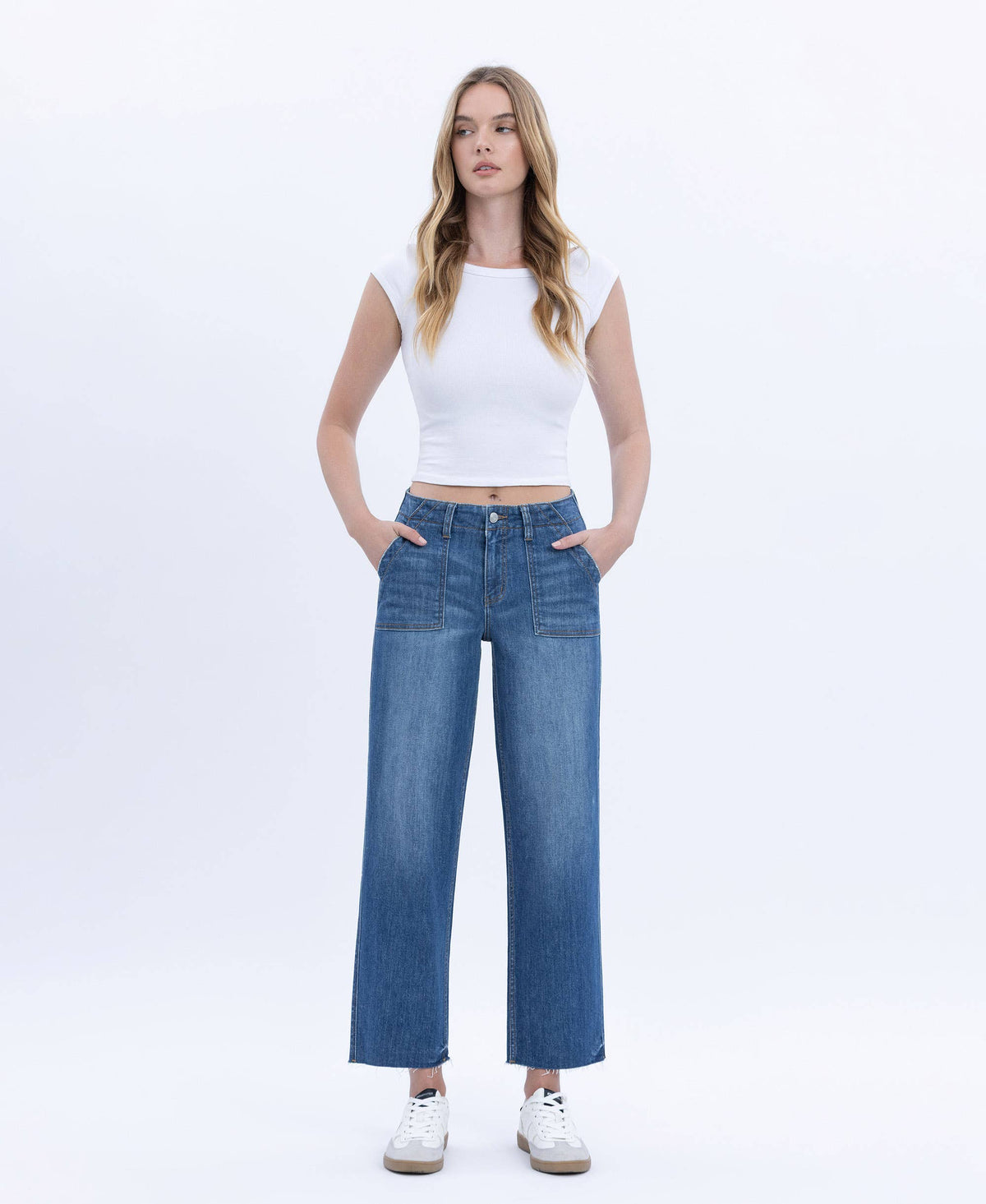 HIGH RISE CROP UTILITY POCKET STRAIGHT JEANS