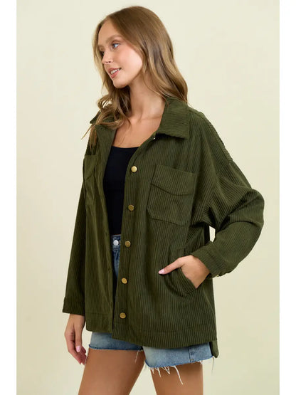 Corduroy Oversized Jacket in Army
