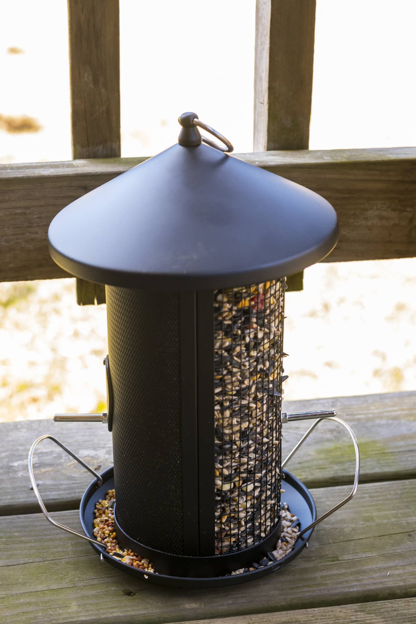 Matte Black Mesh Metal Bird Feeder