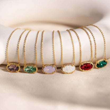 OVAL GEMSTONE CHARM PENDANT NECKLACE