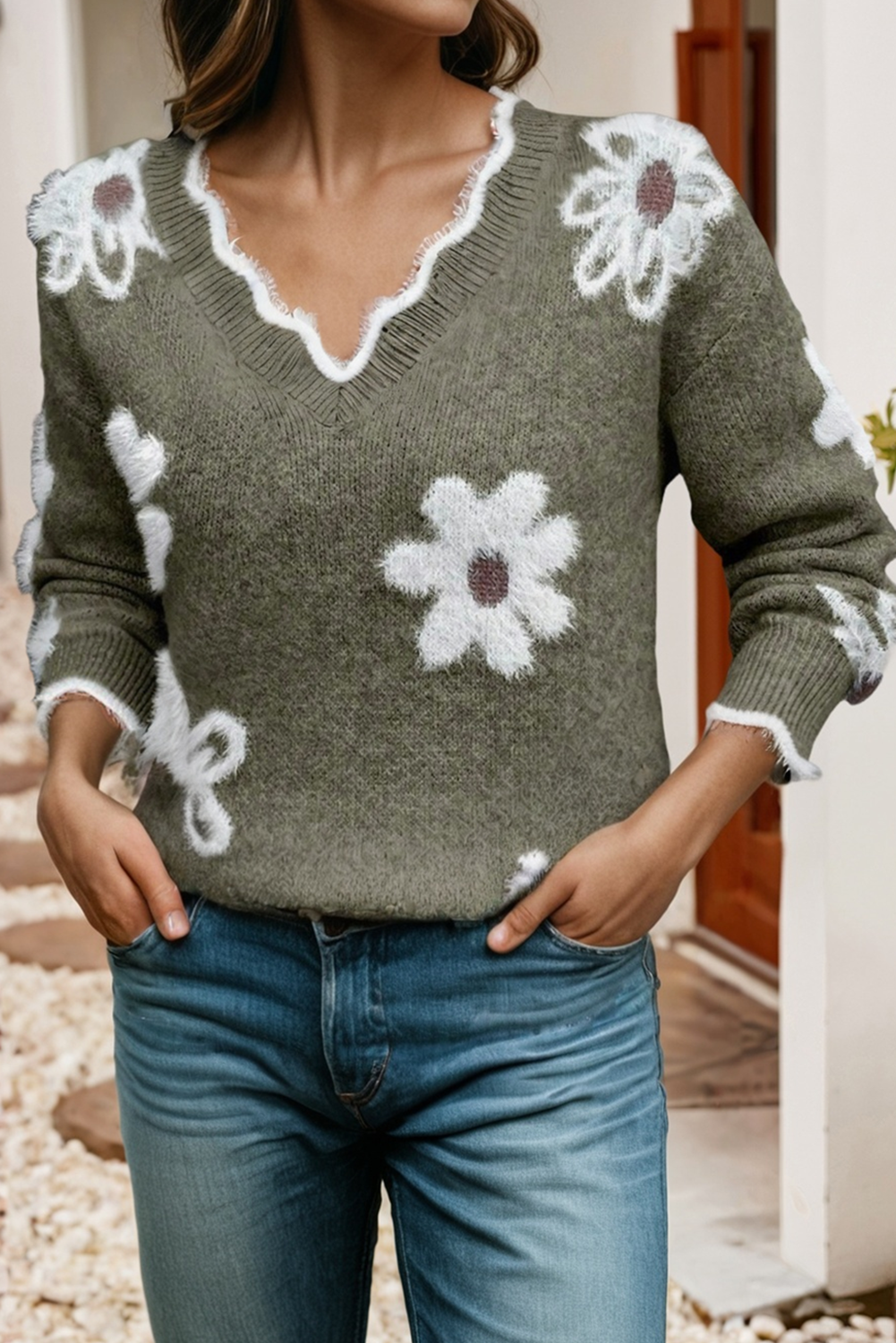 Jacquard Flower Sweater