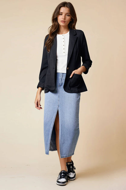Shirred Sleeve Textured Blazer