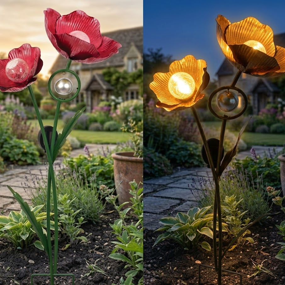Red Poppy Solar Garden Stake