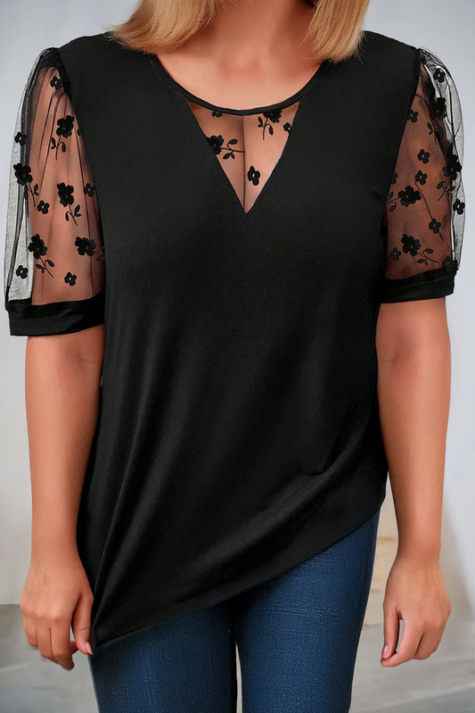 Floral Mesh T-Shirt (Curvy)