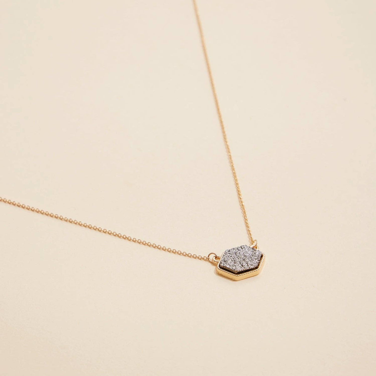 Druzy Hexagon Pendant Necklace