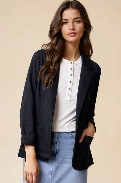 Shirred Sleeve Textured Blazer