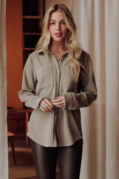 Taupe Soft Button Up