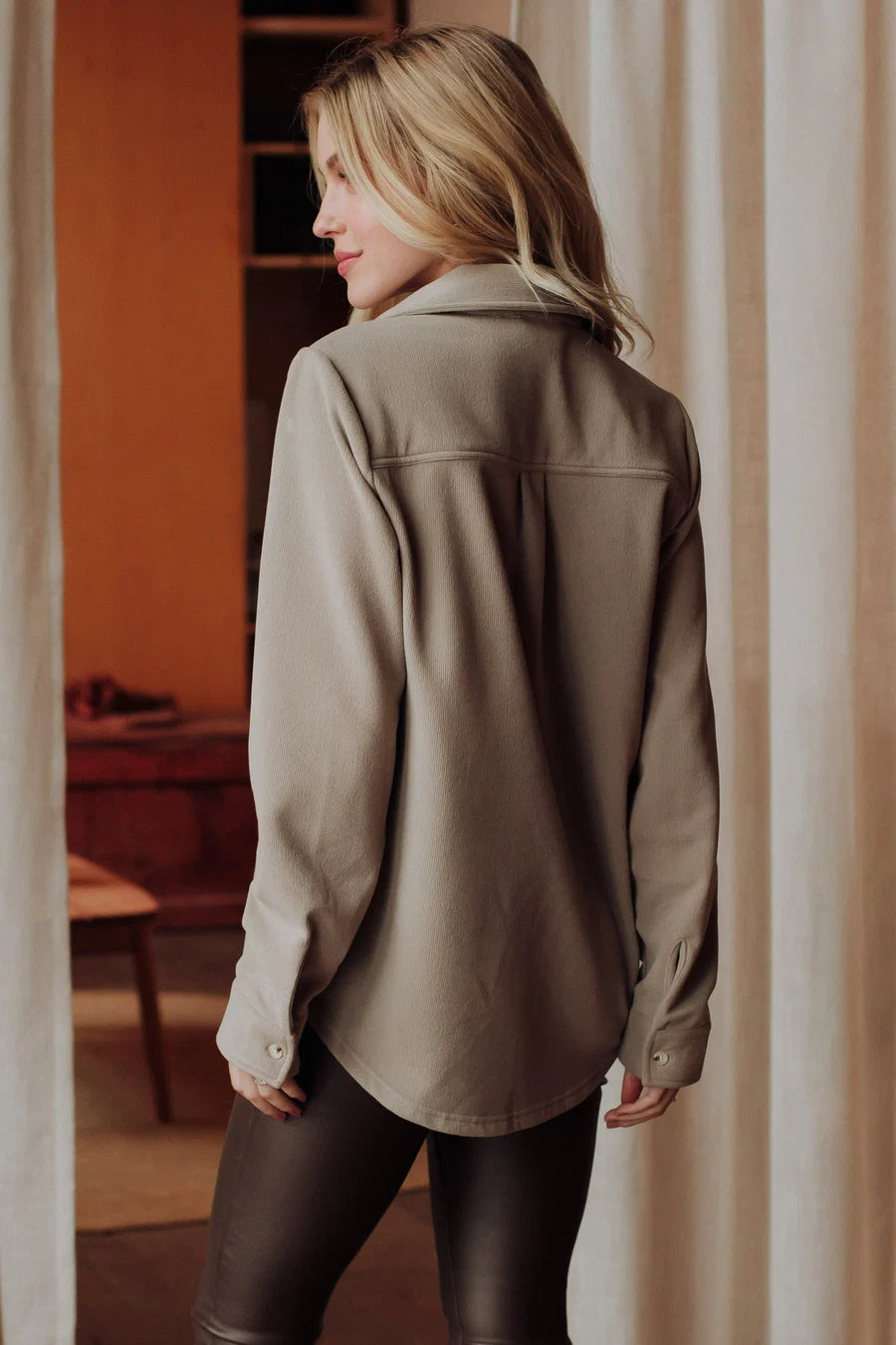 Taupe Soft Button Up