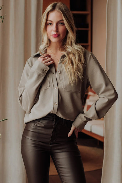 Taupe Soft Button Up