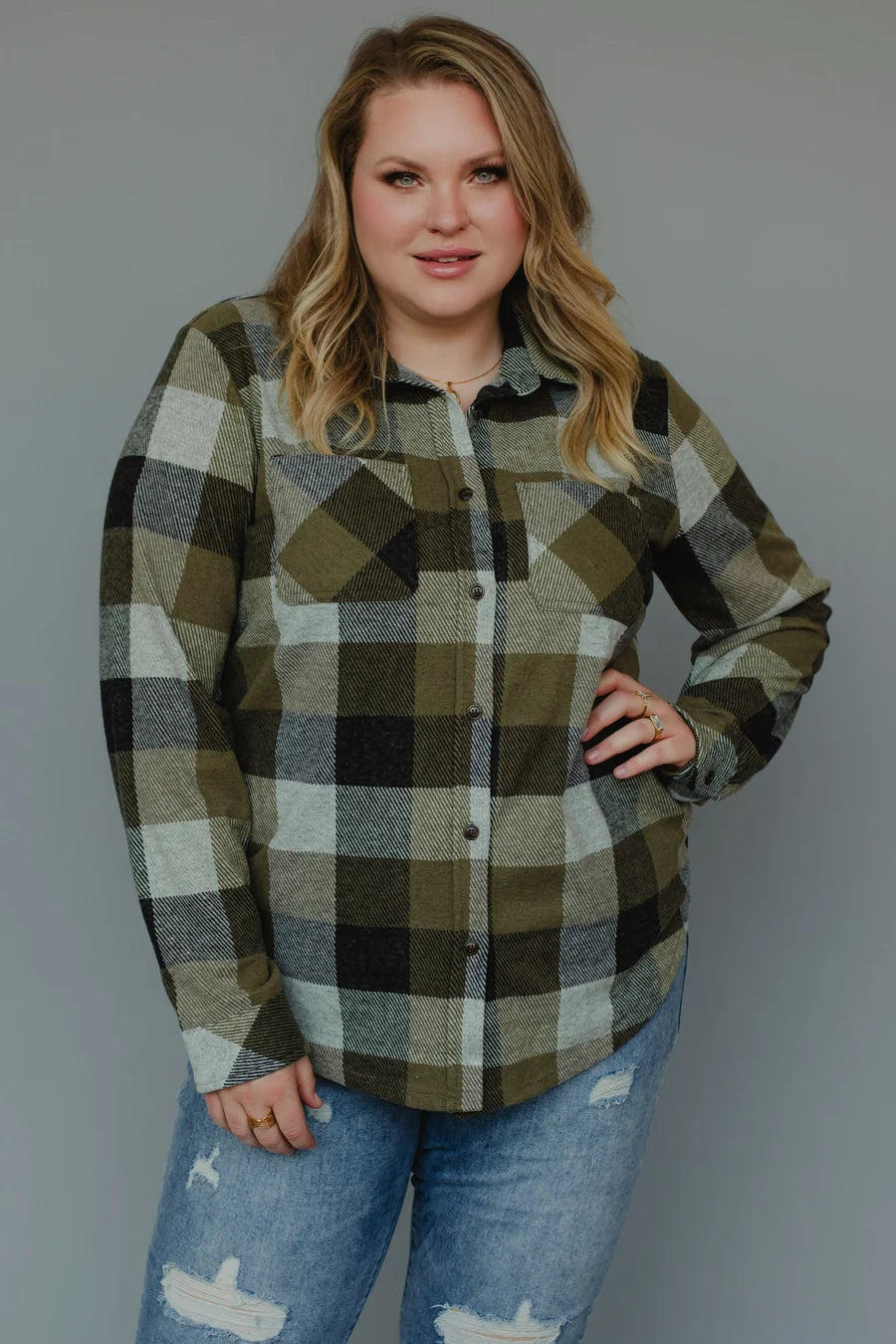 Olive Plaid Button Up