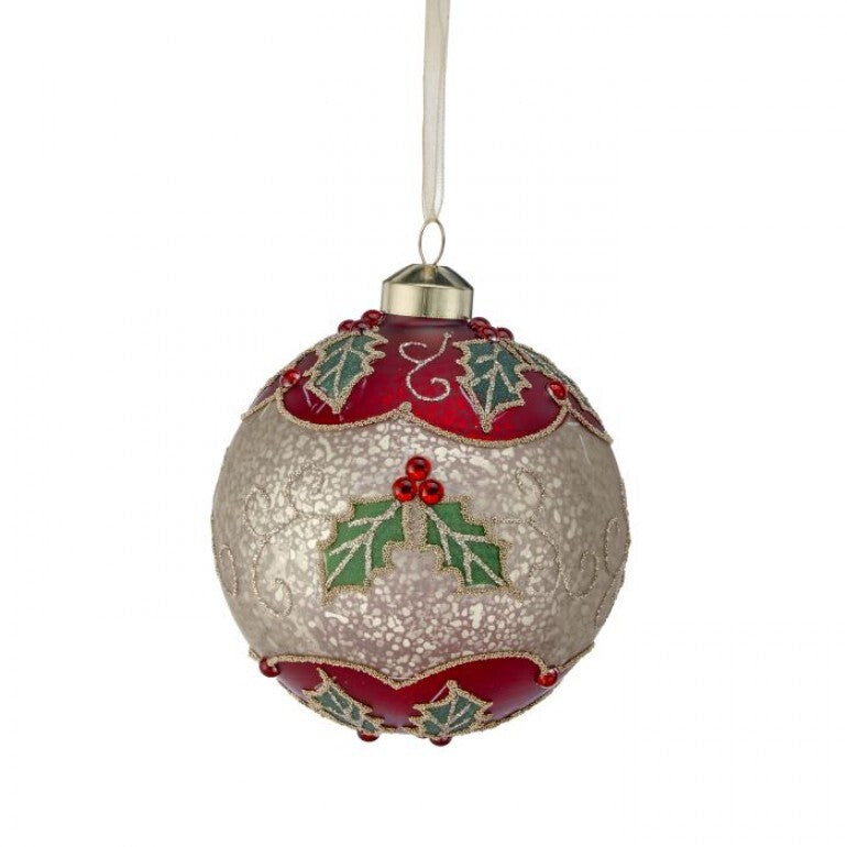 4" Glass Holly Scroll Ornament