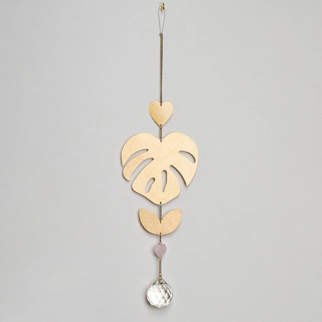 Monstera Leaf/Rose Quartz Suncatcher