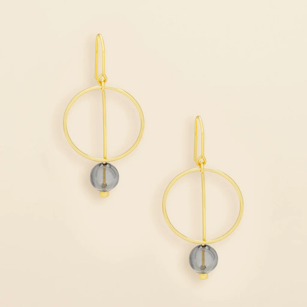 Refined Glass Drop Earrings-Smoke/Gold