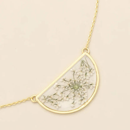 Pressed Floral Necklace - White Lace Flower