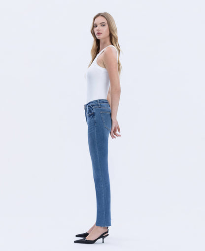 HIGH RISE MEDIUM DARK WASH SLIM STRAIGHT JEANS LV1028