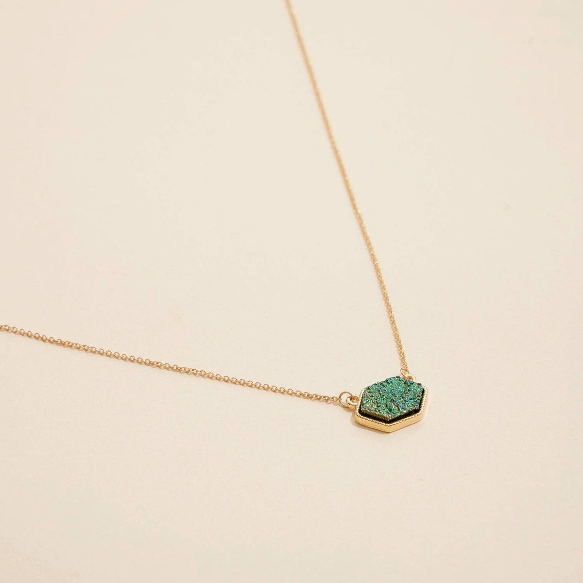 Druzy Hexagon Pendant Necklace